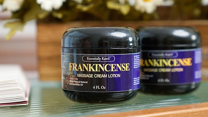 Essentially KateS Frankincense Massage Lotion 4 Fl Oz - Infused with Ceramid 1, 3 and 6II - Fight stifffness in Knees, Elbows, Hips, Hands, Shoulders and Legs.