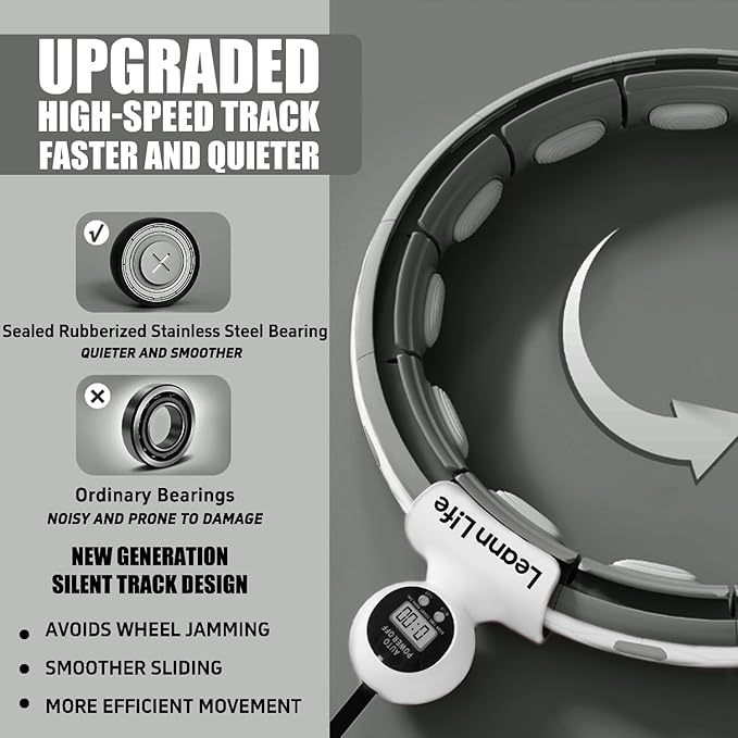 U5 Smart Weighted Hula Hoop with Counter & Waist Trimmer – 16 Knots, 28"–46" Adjustable Infinity Hoop Plus Size, Quiet Rubberized Wheels, Ab Workout Fitness, Weight Loss, Abdominal Toner