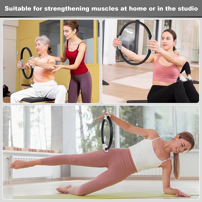 Pilates Ring 15 Inch Magic Circle Ring, Dual Padded Handles Pilates Rings Circle, Adjustable Yoga Ring