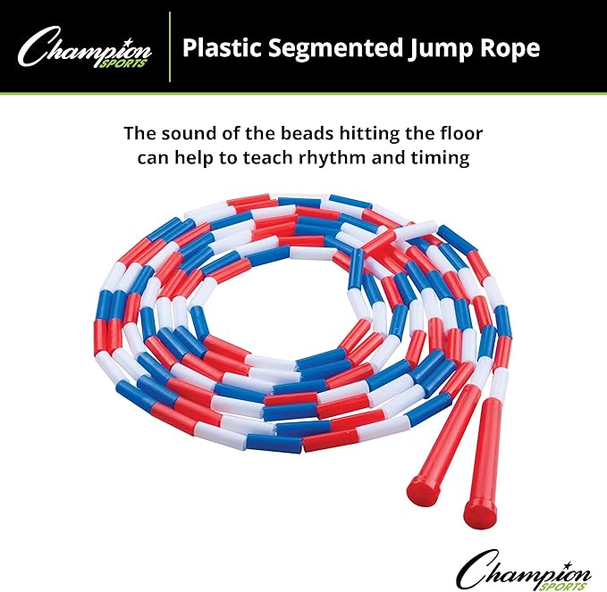 Champion Sports Plastic Segmented Jump Ropes – 7 to 16 ft Lengths – Fun, Durable Ropes for All Ages, Available in Multiple Color Options, Great for Cardiovascular Fitness & Rhythm