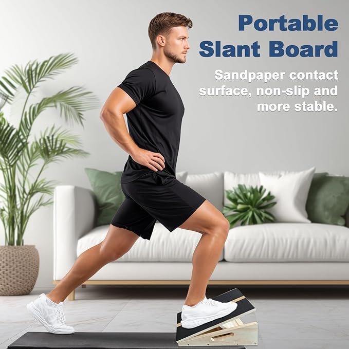 Adjustable Foot Incline Wooden Slant Board For Calf Stretching,440lb Capacity, Balance Velour Stretcher Ankle Stretch Knee Leg Boards Squats Wedge Exercise Fitness Equipment(side handle slant board)