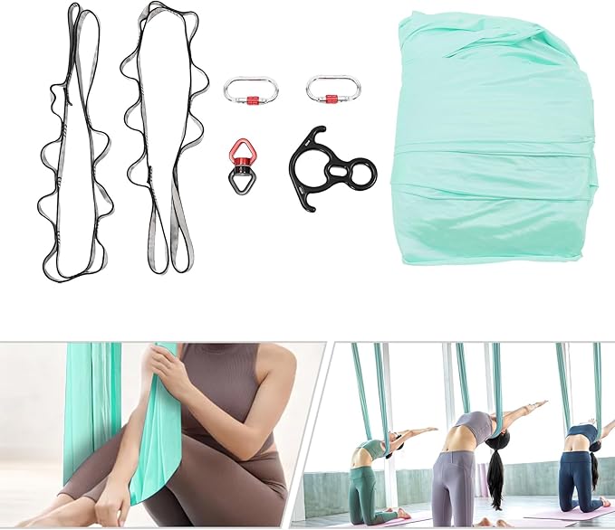 Aerial Silks Starter Kit, 5.4 Yards Durable Aerial Yoga Hammock Kit Anti-Gravity Flying for Fitness, Swing Aerial Yoga Hammock for Acrobatic, Circus Arts, Dance, Gymnastics