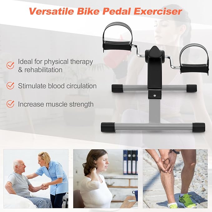 Goplus Mini Exercise Bike, Folding Under Desk Bike Pedal Exerciser with LCD Display, Adjustable Resistance, Portable Lightweight Foot Peddler Machine for Seniors Arms Legs Workout Office Home Fitness