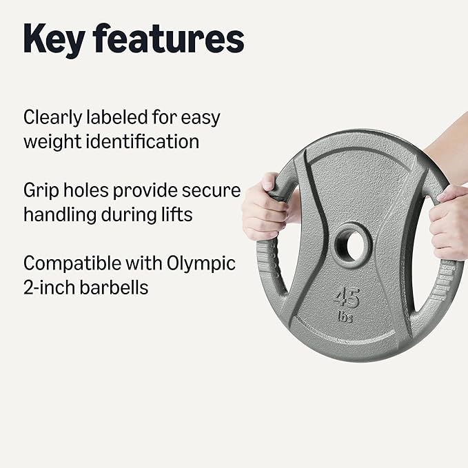 Amazon Basics 2-Inch Olympic Cast Iron Grip Weight Plates