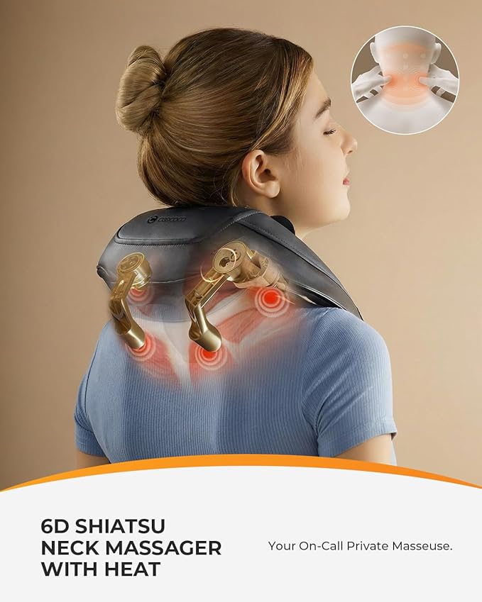 CooCoCo Cordless Neck Massager for Pain Relief Deep Tissue, 6D Shiatsu Shoulder Massager with Heat, Fsa Eligible Keading Back Massager with Remote Control, HSA Approved Neck Massage Tool for Men Women