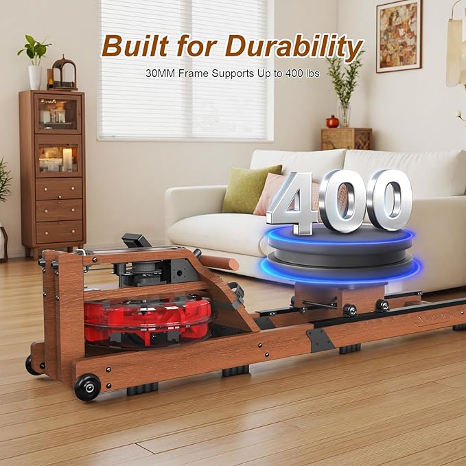 Water Rowing Machine for Home Use- Foldable Rower Machine 400LBS Weight Capacity with Dedicated Monitor & Comfortable Seat, Bluetooth APP