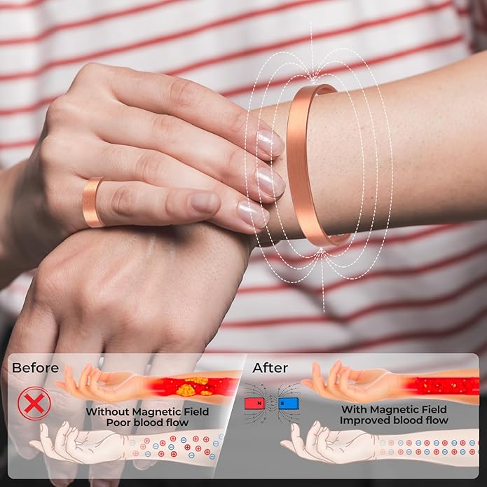 Copper Bracelet for Men and Women, Strength Mens Magnetic Copper Bracelets with 3,800 Gauss Magnets, 99.99% Pure Solid Copper, Handmade Copper Jewelry Gift