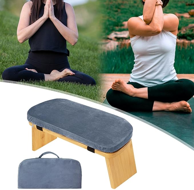 Meditation Bench, Bench for Home, Stable, Stool, Bamboo, Stable for Kneeling Or Sitting, Meditation Stool, Knee Stool, Light Blue