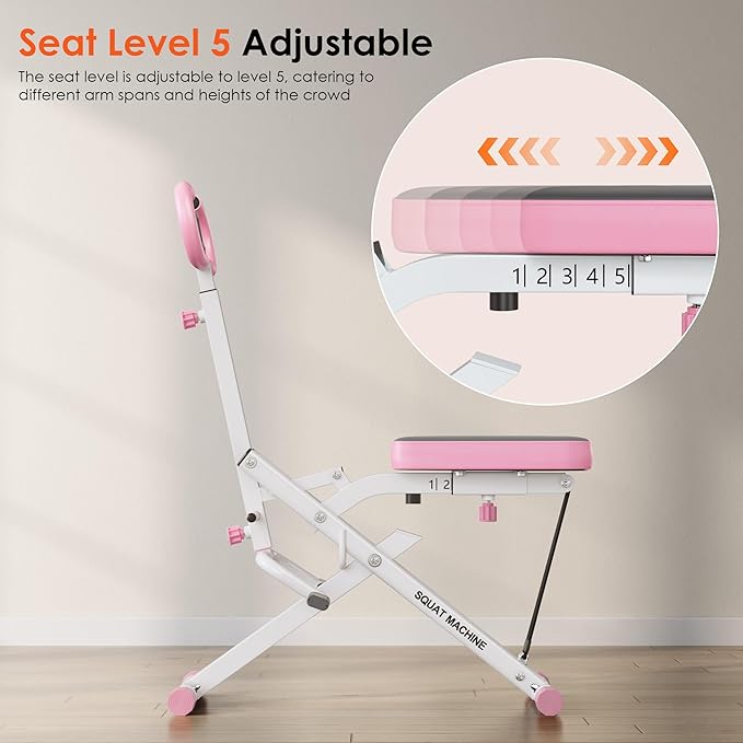 SogesHome Squat Machines Rowing Machine for Home, Foldable & Full Body Exercise Workout Equipment with Adjustable Resistance Bands for Women, Row and Ride Squat Machine for Glutes and Abs, 330 LBS