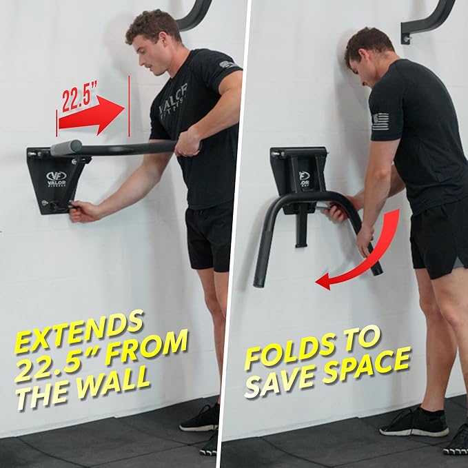 Valor Fitness Wall Mounted Dip Station - Foldable Triceps Dip Bars with Padded Handles for Home Gym Upper Body Strength Training - Supports Up to 400 lbs