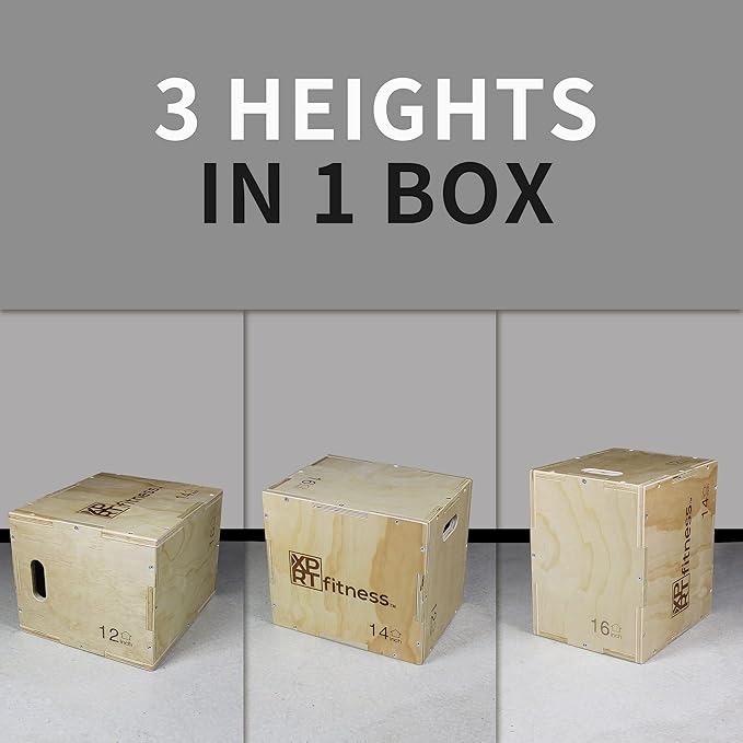 XPRT Fitness 3-in-1 Wooden Plyo Box for CrossFit Jump Training, Plyometric Exercise Box with Multiple Heights, Heavy-Duty Jump Box for Home Gym
