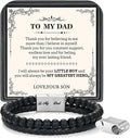 LUXEJEW Gifts for Men - Beaded Leather Bracelet 6mm Matte Agate Stone Bracelets for Men Dad Son Husband Boyfriend Grandpa Grandson Brother Uncle Nephew Adjustable Magnetic Clasp