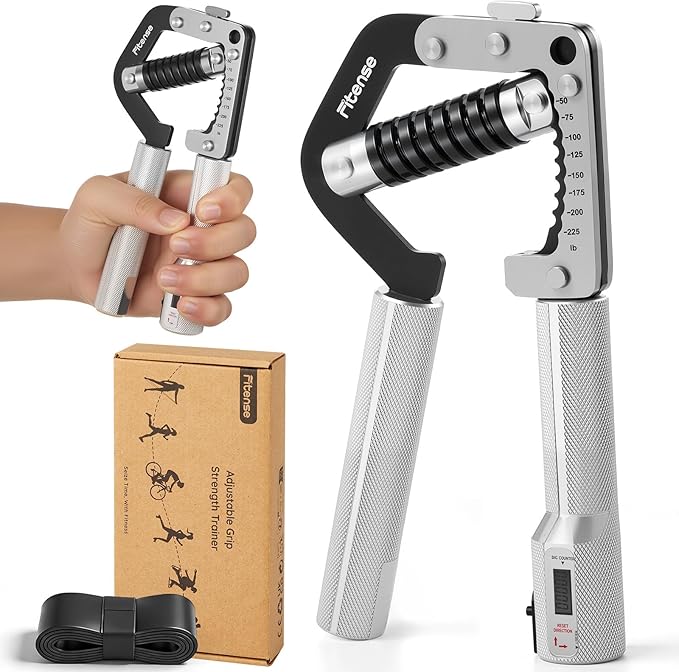 Grip Strength Trainer - Adjustable Hand Gripper Strengthener 8 Levels 50-225 lbs with Counter, Hand Grip Exerciser Wrist Strengtheners, Forearm, Finger & Hand Strength Training for Athletes, Climbers & Rehabilitation