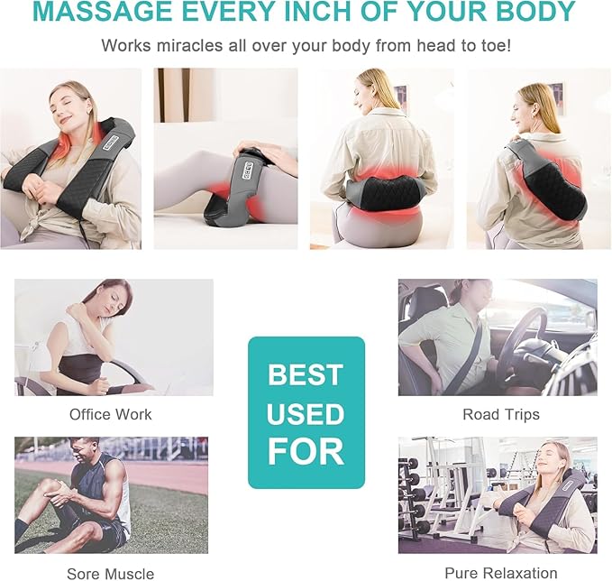 Medcursor Neck Massager, 2026 Upgraded, Portable Electric Shiatsu Back Massage Device with Heat, Deep Tissue 3D Kneading Pillow for Muscle Pain Relief (No Battery)