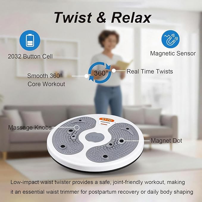 KYTO Waist Twister Disc – Core Trainer Board with Digital Counter, Ab Workout Equipment with 360° Rotation, Non-Slip Foot Massage Design for Home, Office Fitness