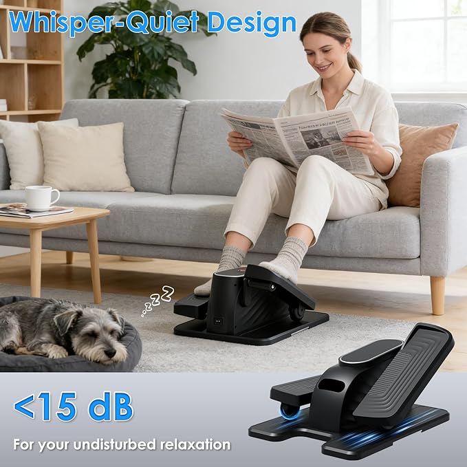 Smart Seated Elliptical Machine with LCD Display, Portable Under Desk Pedal Exerciser with Remote for Home Office Fitness