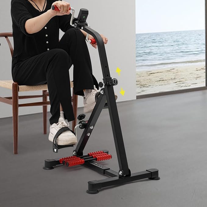 Pedal Exerciser Bike, Fitness Bike with LCD Screen, Adjustable Height(31.1-36.61 in) Knee Pedal Trainer for Seniors, Elder, 110 lbs Load Capacity