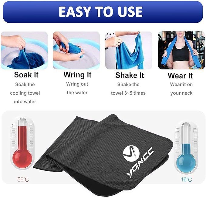 YQXCC Cooling Towels | 4 Pack 47"x12" | Ice Cool for Neck | Microfiber Soft Breathable Chilly | for Yoga, Sports, Golf, Gym, Camping, Running, Fitness, Workout & More Activities
