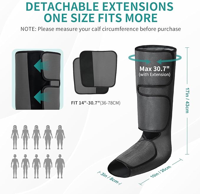 Nekteck Leg Massager for Circulation and Relaxation, Air Compression Foot and Calf Massager to Relieve Pain Edema Swelling with 2 Size Extensions, Gift for Mom Dad Men Women