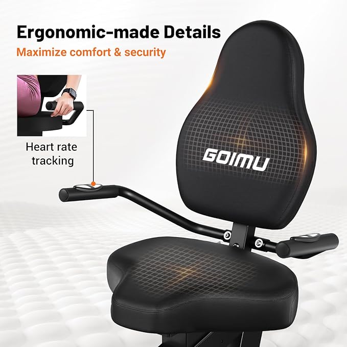 Recumbent Exercise Bike, Stationary Bikes for Home Magnetic Recumbent Bike with Adjust Seat for Adults Seniors, 300LB Capacity & 8-level Resistance, LCD Monitor and Heart Rate Handle