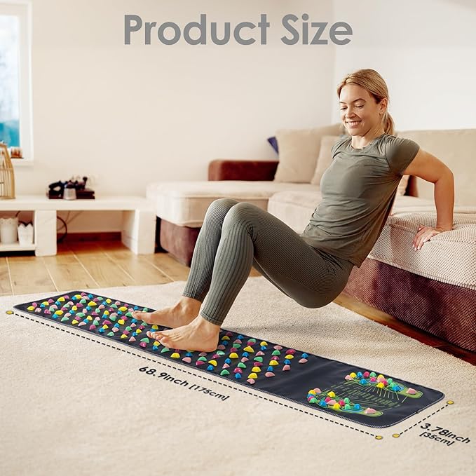 Foot Massage Mat, Reflexology Walk Stone Road Acupressure Mat with Chart, Feet Pressure Point Mat for Long Sitting Elderly Students and Office Workers (68.9 x 13.78 Inches)
