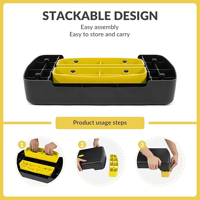 Fitvids 18" Aerobic Step Platform, Workout Stepper with Adjustable 2 Stackable Risers 3" 5.5" for Home Gym Small Space, Exercise Step, Multiple Option