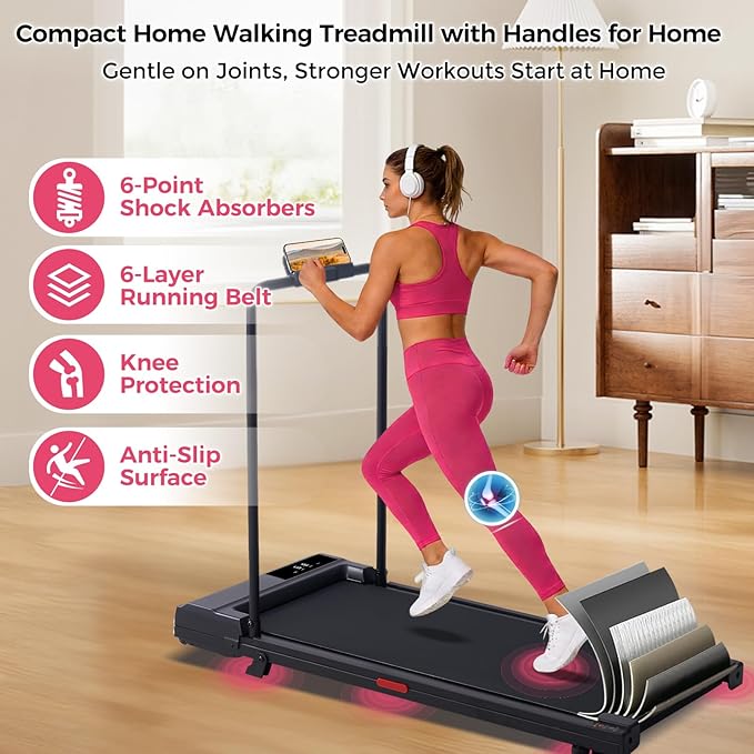 Walking Pad with Handle Bar, 2026 Upgrade Small Walking Pad Treadmill with Incline, 3.0HP Portable Under Desk Treadmill with Handles for Home Small, 0.6-7.6MPH, 350LBS