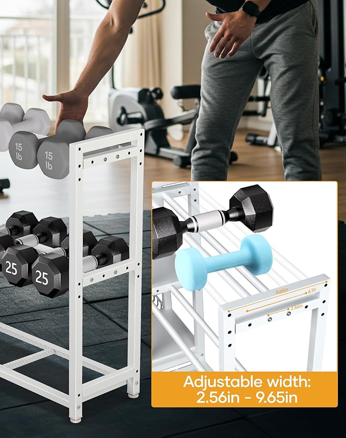 3-Tier Dumbbell Rack Stand Only - Adjustable Weight Rack for Home Gym, Heavy-Duty Weight Stand for Dumbbells Kettlebells Foam Roller Yoga Mats, Workout Equipment Storage Organizer With Hooks
