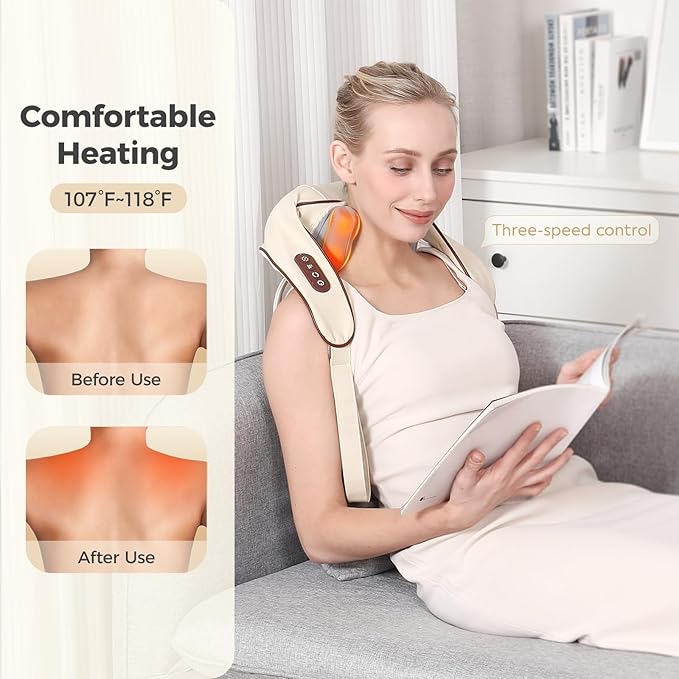 KppeX 4D Deep Cordless Neck Massager Pillow, Leg and Back Pain Relief Tissue Kneading, Shiatsu and Shoulder Massage,Gifts for Men or Women-White (Pearly White)