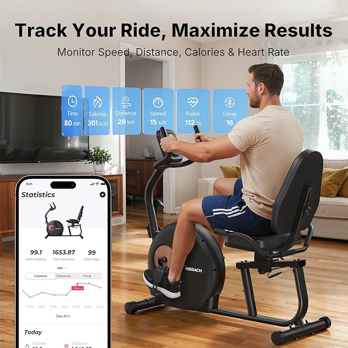 MERACH Recumbent Exercise Bikes for Home with Smart Bluetooth Equipment Exercise Bikes App,LCD,Heart Rate Handle Stationary Bikes for Home, Magnetic Recumbent Exercise Bike for Seniors Gym S08/S23