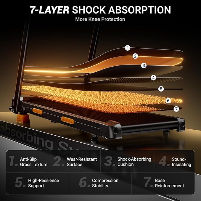 Treadmills for Home with 16% Incline & Led Screen, 7-Layer Shock-Absorbing Foldable Treadmill with Handle Bar for Convenient Storage, 3.0HP Walking Pad Treadmill Up to 400lbs 0.6-7.0MPH