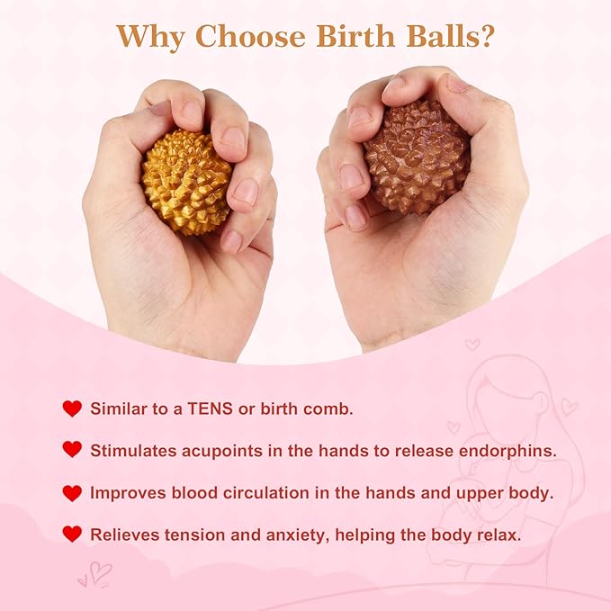 Labor and Massage Ball for Labor Pain, Wooden Birthing Comb with 2 PCS Acupressure Balls Set for Moms Pain Relief, Pregnancy Hospital Bag Essentials for Pregnant Women