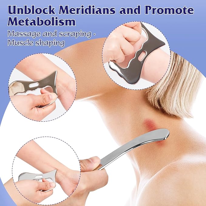 Guasha Massage Tool, Grade Stainless Steel Scraping Tool for Soft Tissue Upgrade Physical Therapy Stuff,Used for Back, Legs, Arms,Neck,Shoulder, Gua sha Tool…（S+Square Shaped）