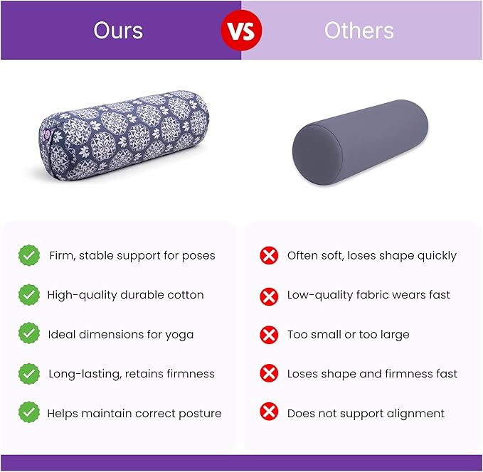 Yogikuti Iyengar Yoga Bolster for Restorative Yoga and Meditation – Lightweight Cotton Support Pillow with Handle for Easy Carry, Versatile for Pose Modification, Balance, Back Relief, and Relaxation