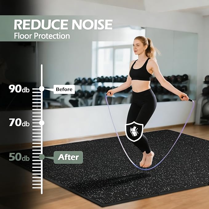 Interlocking Rubber Gym Mats 24 Sq Ft Heavy Duty Exercise Flooring for Home Gym, Weightlifting, Yoga, Playroom - Dual-Layer Non-Slip Noise Reducing Floor Protection Tiles