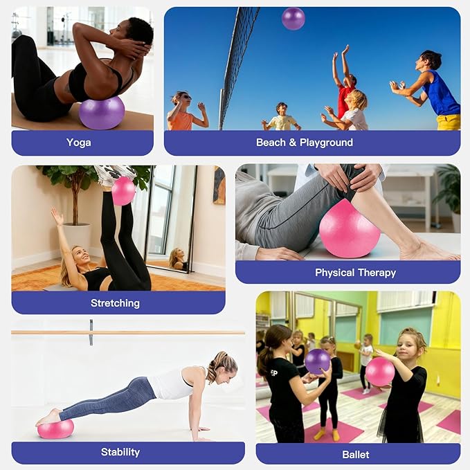 Guirnd Pilates Ball 2P, 9 Inch Workout Ball for Women Men Kid Toddler, Small Exercise Ball with Pump for Physical Therapy, Stability, Stretching, Barre, Yoga, Core(Pink & Purple)