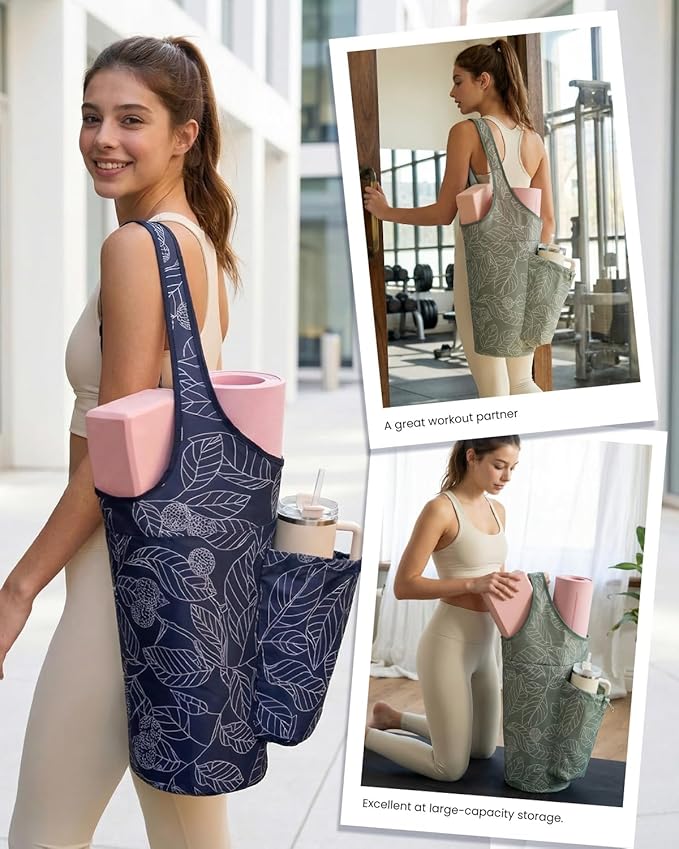 sportsnew Yoga Mat Bag for Women with Drawstring Pocket & Inner Pocket, Large Opening Yoga Mat Carrier for Quick Access, Adjustable Shoulder Strap, Fits 1/4" & 1/2" Thick Mats for Workout, Gym, Pilate