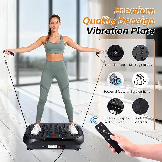 Vibration Plate Exercise Machine, Vibrating Plate for Lymphatic Drainage, Full Body Vibration Plate Fitness Platform Stand Board Shaker, Workout Vibrate Waver Sport Gym Gifts for Weight Loss Women Men