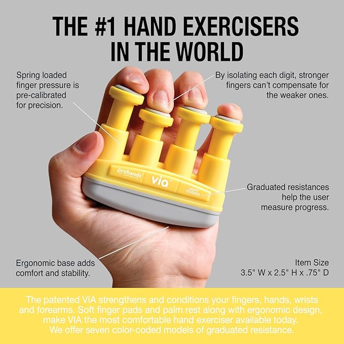 Prohands VIA Hand Exerciser, Finger Exerciser (Hand Grip Strengthener), Spring-Loaded, Finger-Piston System, Isolate and Exercise Each Finger
