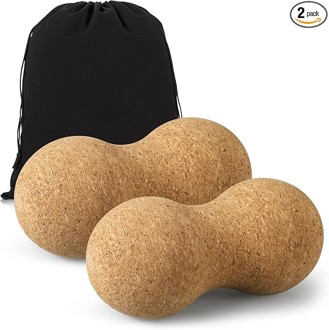Novabright 2 Pcs Cork Peanut Massage Ball Double Lacrosse Ball Peanut Roller for Myofascial Release, Muscle Relaxation Acupoint Massager for Back, Shoulder, Feet Pain Relief (4.7 Inches)