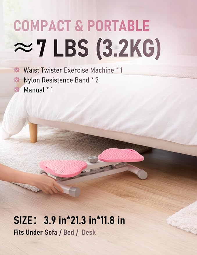 Waist Twister Machine for Body Toning, Fat Burning, Supports 300 lbs, Noiseless, Anti-Slip, Compact Portable for Home, Gym, Apartment, Office