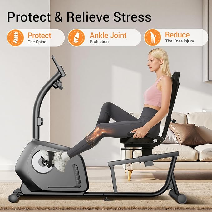 UMAY Recumbent Exercise Bike, Magnetic Staionary Bikes for Home with 16-level Resistance & Adjustable Seat, Staionary Bike for Seniors Adults, 350 LBS & LCD Monitor