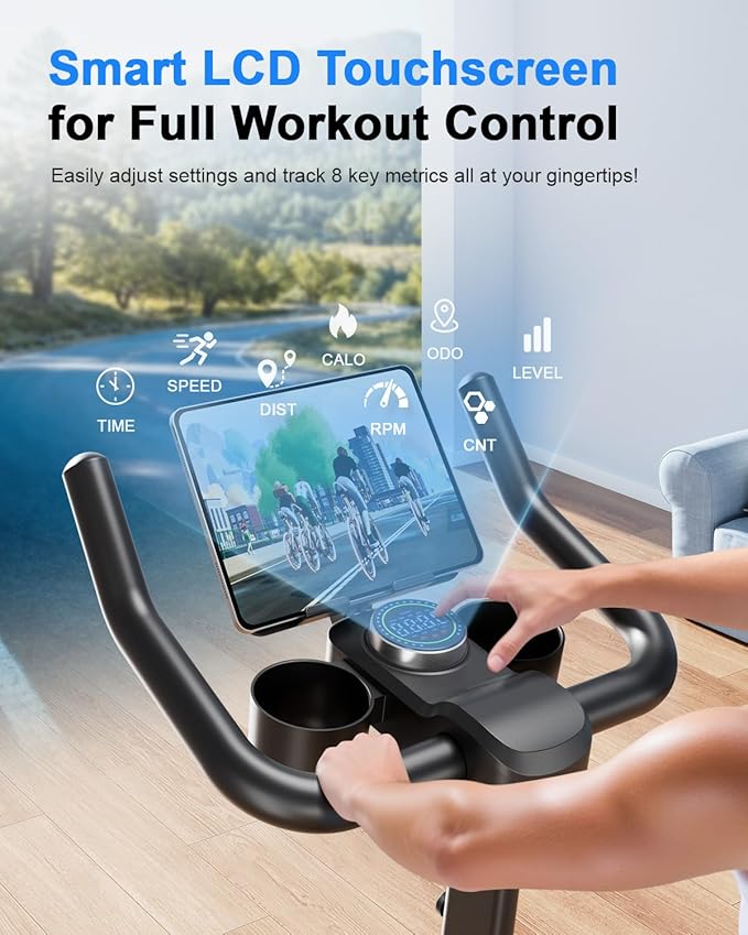 Superun Exercise Bike, Stationary Bikes for Home with Brake Pad, Low Noise Indoor Cycling Bike with 300LBS Weight Capacity, Workout Bike for Home Gym with Pad Mount LCD Monitor and Cup Holder