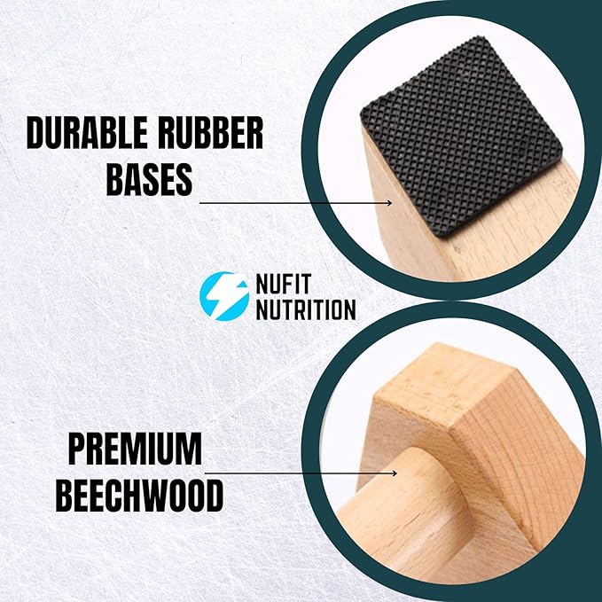NuFit Premium Push Up Bars & Wooden Parallettes, Non-Slip Beech Wood Calisthenics Bars for Wrist Support, Push Up Stands for Home/Gym Dips & L-Sits, Pack of 2
