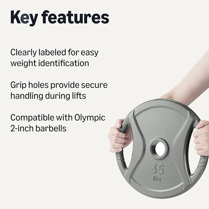 Amazon Basics 2-Inch Olympic Cast Iron Grip Weight Plates