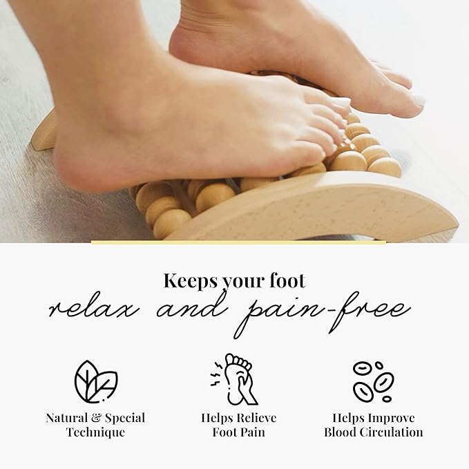 Tuuli Accessories - Wooden Foot Massager, Grooved Muscle Roller, Helps Ease Muscle Tension and Improve Blood Circulation, Natural Wood Therapy Massage Tools, 29 x 24.5 cm
