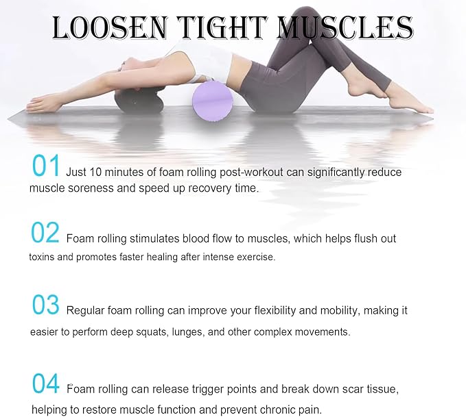 35“ High Density Fitness Foam Roller, Super Soft Round PE Foam Roller Exercises Yoga, Stretching, Deep Tissue&Muscle Recovery Relieves Muscle Pain, Improves Mobility & Circulation (Purple)