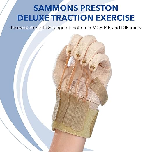 Sammons Preston Deluxe Traction Exercise Glove with Thumb, Hand and Finger Strengthening Glove for Finger & Thumb Extension, Hand Exerciser for Therapy, Recovery, & Rehabilitation, Large/X-Large, Left