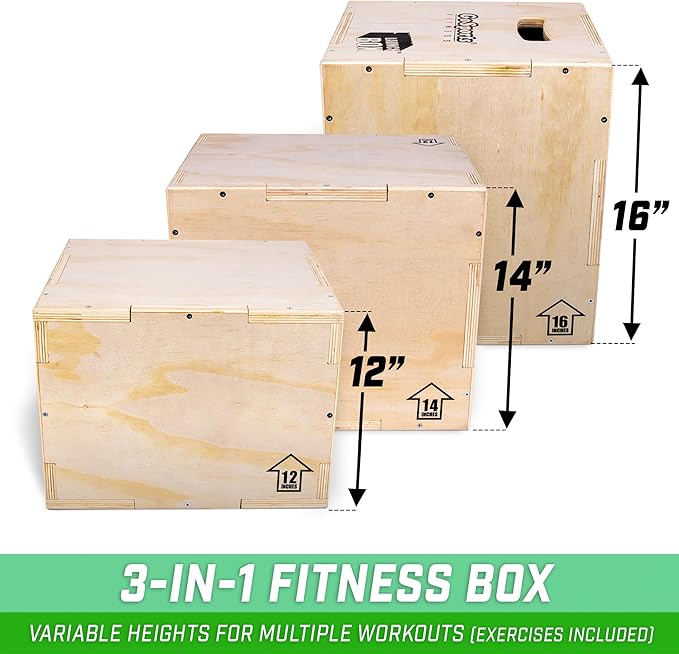 GoSports Fitness 3-in-1 Plyo Jump Box - Small, Standard, or XL - Launch Box Exercises for All Skill Levels