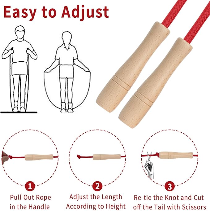 Jump Rope for Kids, Adjustable Toddler Skipping Rope with Wooden Handle, 8.5ft Child Jumping rope for Girls and Boys Workout Outdoor Activity